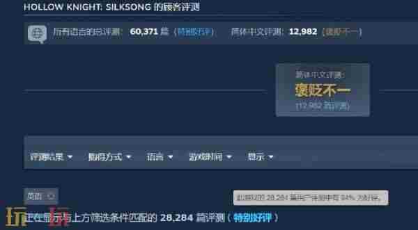 空洞骑士:丝之歌Steam简中好评率持续走低