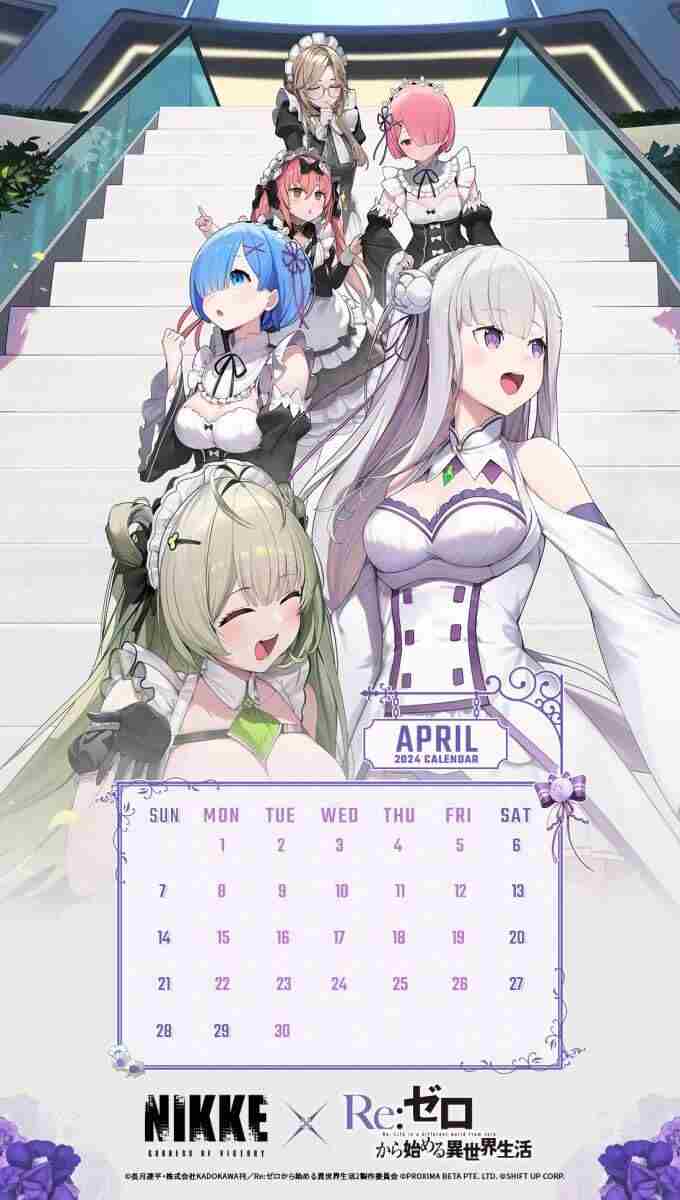 妮姬:胜利女神官方晒出联动Re04月日历手机壁纸